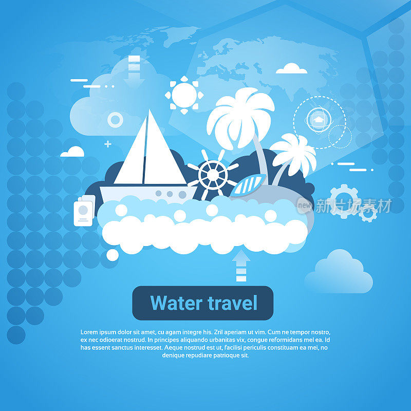 Water Travel Web Banner With Copy Space On Blue Background